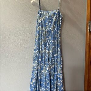 Floral Blue Maxi Dress with Spaghetti Straps